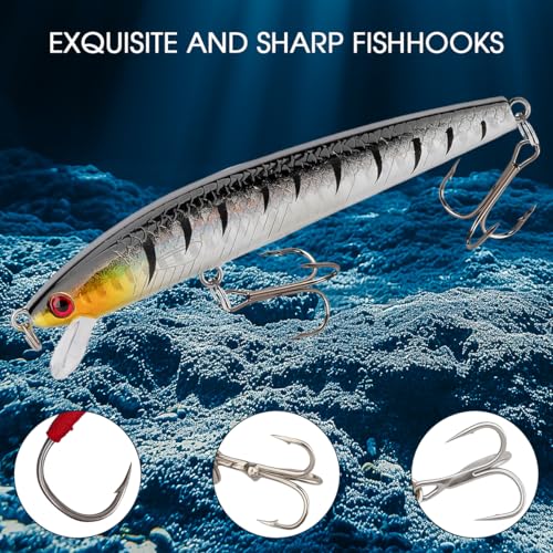 27Pcs Fishing Lures Kit, Hard and Soft Bait Set for Bass Trout Pike, Deep Diving Crankbaits with Premium Gift Box, Freshwater and Saltwater Fishing Tackle Gear for Men Dad Husband