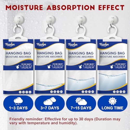 TUXIYA Moisture Absorbers 30 Pack,Hanging Closet Dehumidifier Bags,Moisture Absorbing Bags, Desiccant,Moisture Absorbing Bags for Closet,Wardrobes,Bedrooms, Bathrooms - size: 30P