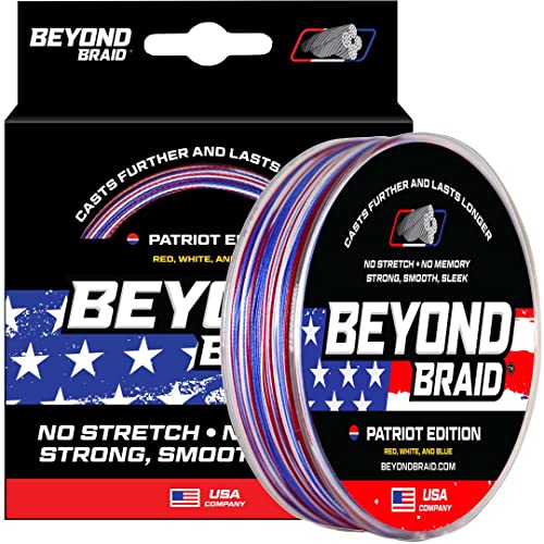 Beyond Braid Braided Fishing Line -Super Strong - Abrasion Resistant - No Stretch -Blue Camo, Moss Camo, White, Green, Pink, Blue, 4 Strand 8 Strand - color: Patriot, size: 15LB (300 Yards)