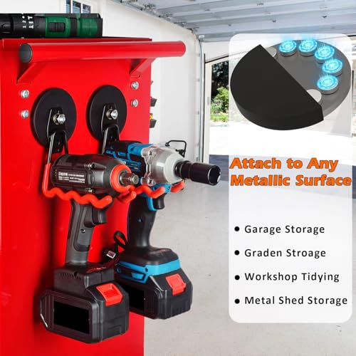 MUTUACTOR 2Packs Large Capability Heavy Duty Magnetic Hooks, Strong Magnet Hooks for Hanging Power Tools, Grill Utensils, Impact Drivers - style: 3.46in Magnet Wave Red Hooks 2PCS