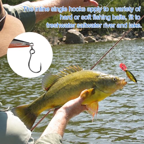 Inline Single Hooks Kits,50/100 Pieces Single Replacement Hooks for Lure Plugs Baits High Carbon Steel Inline Circle Hooks Large Eyes Saltwater&Freshwater - color: 100pcs Kit