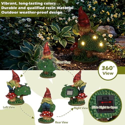 EXYGLO Solar Gnome Garden Statue Decor, 7.4" Gnome Gardener Outdoor Funny Decoration for Lawn, Patio, Yard, and Unique Housewarming, Birthday Ornament Gift for Mother, Friend, Family - style: Gardener Gnome