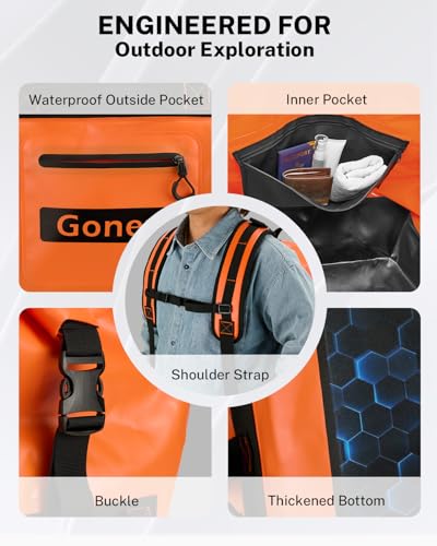 Gonex Waterproof Duffel Bag, 90L Heavy Duty Dry Duffle Bag with Reinforced Thickened Bottom, 3-in-1 Convertible Large Travel Backpack for Kayaking, Motorcycle, Camping & Boating, Orange - color: Orange, size: 90L