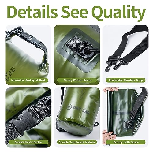 Waterproof Dry Bag - Roll Top Transparent Storage Bag,2L/5L/10L/20L,Suitable for Traveling, Swimming, Kayaking, Camping, Fishing, Rainy Day Trips - color: Pitch Green, size: 5L