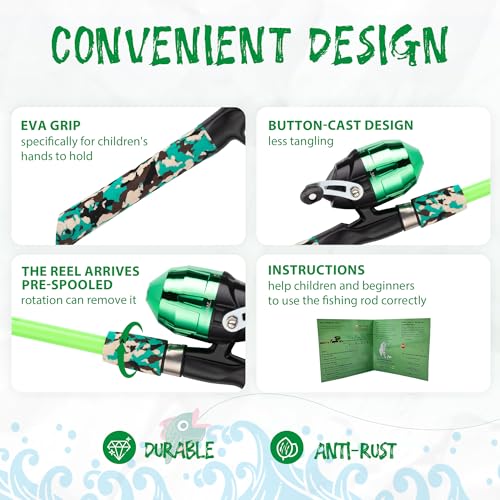 WIDDEN Kids Fishing Pole, Portable Telescopic Kids Fishing Poles for Boys and Girls, Fishing Rod and Reel Combo Kit with Tackle Box, and Fishing Net, Best Fishing Pole for Toddler Youth - color: Pink+Green