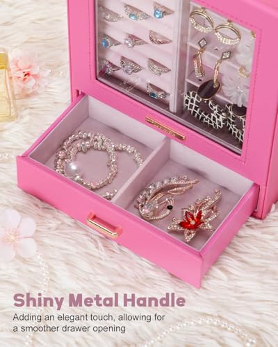 Homde Mothers Day Gifts Jewelry Organizer Girls Women Jewelry Box for Necklaces Rings Earrings Gift Bracelets Storage Case(Pink + Gold) - color: Pink + Gold