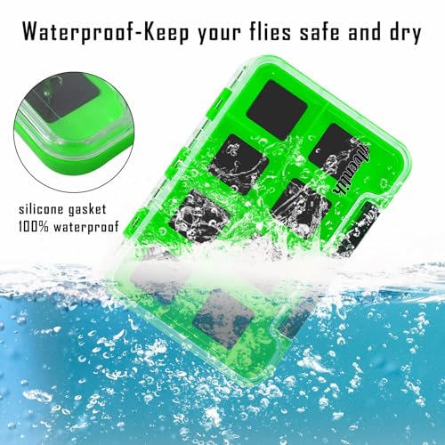 2PACK-Aventik Waterproof Slim Pocket Fly Box Fishing Hook Box Bait Storage Tackle Box (8 Magnetic Compartment -Green, Small) - style: M:Green-8C