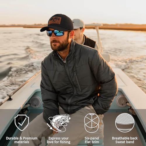Fishing Gifts for Men - Snapback & Trucker Hats - American Flag Outdoor Fishing Hat - color: 01.black(bassflag)