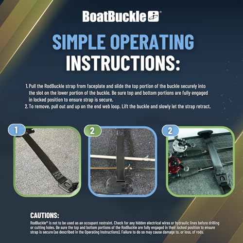 BoatBuckle Gunwale/Deck Mount Retractable Rod Tie-Down, 24-Inch Self-Retracting Fishing Rod Holder for Boats - size: 24-Inch (2-Count)