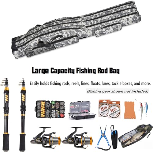 3 Layers Fishing Pole Bag,Portable 3 Layers Oxford Folding Rod Carry Case,Fishing Reel Tackle Storage Bag Case - color: Gray, size: 150cm/59in