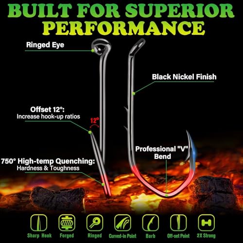 LUCKYFISHING Baitholder Fishing Hooks Saltwater Freshwater 100/80/70/60pcs Professional V Bait Holder Hooks for Bass Trout Crappie Soft Live Baits Black Red with Size 1 2 4 6 8 1/0-6/0 - color: Black, size: Size: 2#-100pcs
