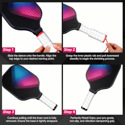 2 Pack Cold Shrink Grip Sleeve for Pickleball Paddle & Tennis Rackets, 3.9"-5.9" Expansion Non-Slip Overgrip, Vibration Dampening Handle Cover for Hammers, Pot Handles & DIY Gear - color: White