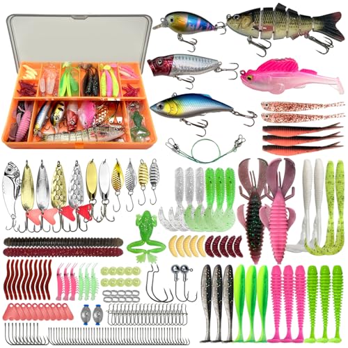Fishing Lures - Fishing Kit Included 193Pcs Fishing Accessories and Tackle Box, Frogs, Minnows, Soft Baits, Hooks & Weights Accessories Gear Gift for Men Freshwater Bass Trout - size: 193Pcs-1