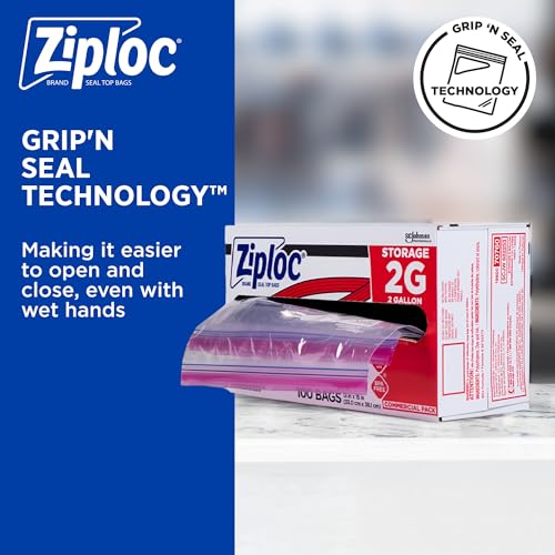 SC Johnson Professional Ziploc Brand Food Storage 2 Gallon Bags, Food Storage Ziploc Brand Bags, Commercial Pack, 100 Count Box, for Professional Use Only - size: 100 Count (Pack of 1)