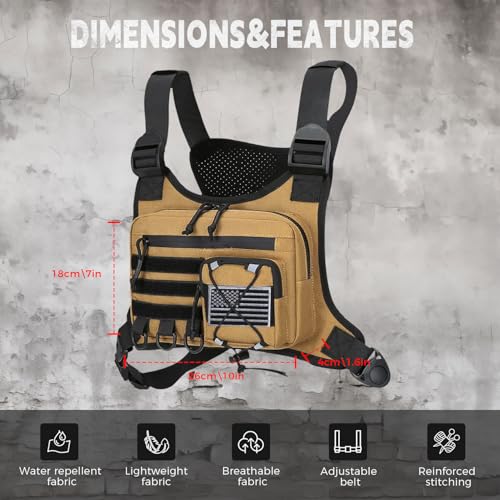 koculemi Outdoor Sports Chest Bag for Men, Chest Vest Holster Fits Most Pistols, EDC Travel Chest Pack for Running, Hiking - color: Khaki