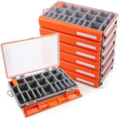 Junkin 6 Pack 3600 Fishing Tackle Boxes Waterproof, High-vis Orange Lure Organizer Trays with Removable Dividers, Airtight Bait Storage Case for Bass Fishing Backpacks & Kayak Gear Accessories - color: Orange, size: 3600