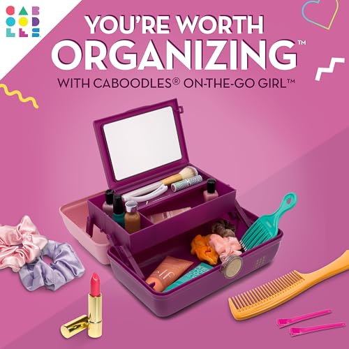 Caboodles On-The-Go Girl Makeup Box, Two-Tone Pink on Violet, Hard Plastic Makeup Organizer Box, Built-In Mirror, Secure Latch for Safe Travel, Spacious Storage for Large Items - color: Pink Over Violet