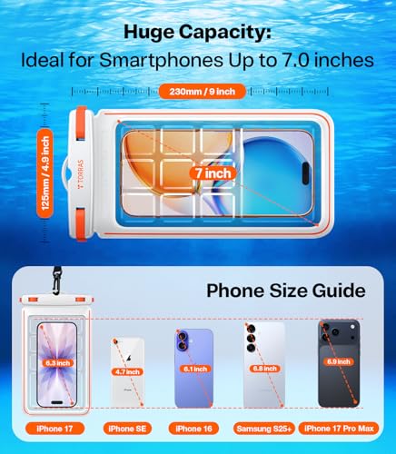 TORRAS 2 Pack IPX8 Waterproof Phone Pouch Floating, Underwater Screen Touchable, Waterproof Phone Case with Lanyard for iPhone 17 Pro Max 16 15 14 S26 Ultra S25, Cell Phone Dry Bag 7.0", Black & White - color: 2 Pack-Black & White
