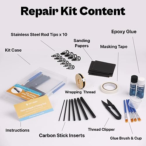 Fishing Rod Repair Kit Complete,Full Supplies with Glue for Freshwater & Saltwater Broken Fishing Pole Repair with Carbon Fiber Sticks,Rod Building Epoxy Finish - color: Inserts_and_Tips