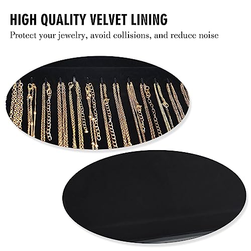 Necklace Organizer Box with Clear Lid Velvet Tray for Jewelry Storage Display Case, 20 Hooks Glass Top Drawer Insert Necklaces Pendants Dustproof Necklace Jewelry Box Organizer & Tray (Black) - color: Black, size: Necklace tray