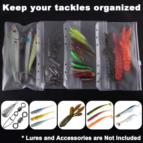 Dr.Fish Bait Binder Bags Worm Wallet Binders Travel Portable Compact Tackle Storage for Soft/Hard Baits, Leaders, Lines, Rigs - color: Pockets(Not Clip);10PCS, L:6" X 8-3/10"