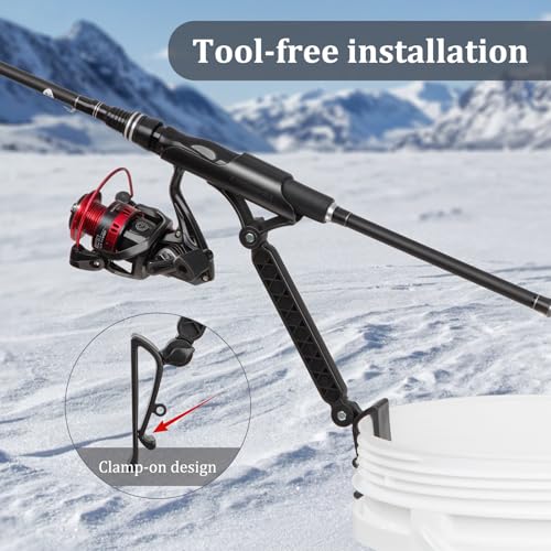 Huntury Adjustable Bucket Rod Holder for Ice Fishing, Clip On Mount, Foldable, Adjustable Angle, Ice Fishing Accessories, Ice Fishing Gear - style: Dual - Adjustment