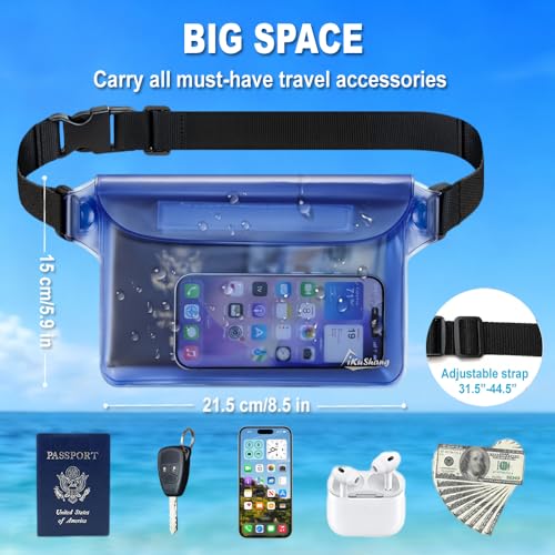 Waterproof Fanny Pack, Dry Bag Phone Pouch for Beach Swimming Kayaking | Floating dry bag keeps wallet & purse safe. Triple zip-lock seals water. Touchscreen works wet. Cruise, fishing & travel - color: Blue+Black