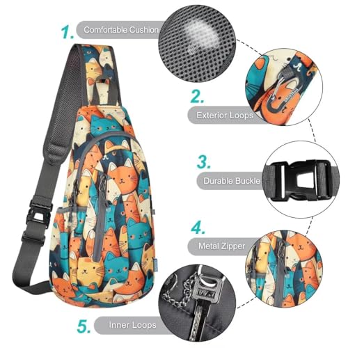 TITECOUGO Small Sling Bag, Lightweight Crossbody Backpack for Men Women, Shoulder Bag for Sports and Outdoor - color: Mix-yellow Blue Cat