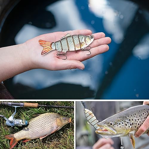 Realure 3 Pack Multi-Jointed Pike Swimbaits, 10.2cm 14g Slow Sinking Articulated Lures with Multi-Size Fishing Leaders, 3D Lifelike Glide Baits for Pike Muskie Bass Freshwater Saltwater