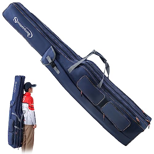 Sougayilang Fishing Rod Case Organizer Pole Storage Bag Fishing Rod and Reel Carrier Organizer for Travel - color: Blue-Length: 165cm/65in