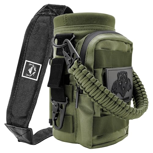 NATURE PIONEOR 32 64 128oz Tactical Water Bottle Pouch, Multi-Function Tactical Water Bottle Bag with Adjustable Shoulder Strap, Half/One Gallon Molle Strap Carrier Holder - color: Green, size: 32OZ