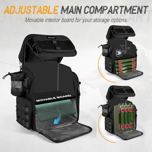 Goture Fishing Backpack, 900D Water-Resistant Tackle Bag with Rod Holders, Insulated Cooler Compartment, 55L Large Capacity Fishing Gear Storage for Saltwater&Freshwater Camping Hiking,Gifts for Men - color: A2:black(without Tackle Boxes)