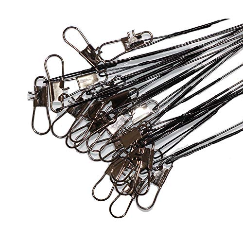 50pcs Fishing Wire Leaders Heavy Duty Nylon-Coated Fishing Line Wire Leaders with Swivels and Snaps 6inch Black/Green/Silver - color: 50pcs black, size: 6 inch