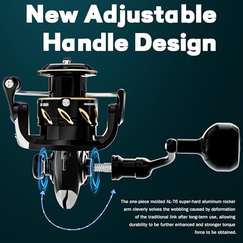 New DF Spinning Reel Saltwater Freshwater Fishing Reel Shallow Aluminum Spool, 5.2:1 Gear Ratio, Upgraded Copper Gears, Metal Handle Knob, Smooth Bearings - size: 3000, style: Deep Line Cup