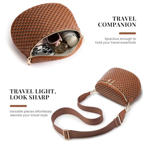 Woven Vegan leather Crossbody Bags For Women, Checkered Fashion PU Bum Bag Waist Pack, Travel Sling Purse with Adjustable Strap（Brown and Caramel) - color: Brown and Caramel