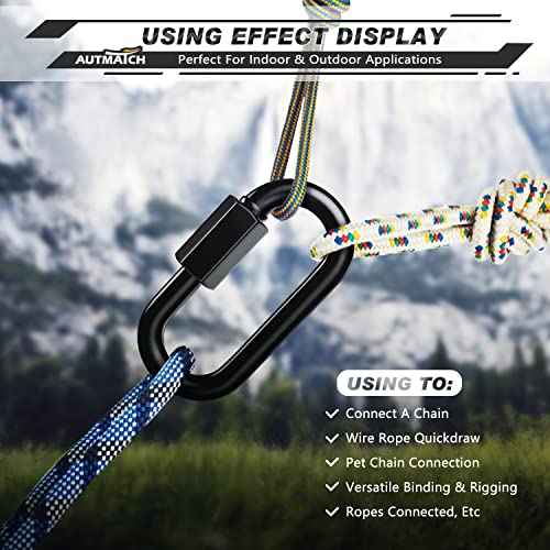 AUTMATCH Carabiner Clips, 3" Spring Snap Hook Caribeener Clips Buckle Pack Grade Heavy Duty Carabiners Quick Link for Camping, Fishing, Hiking, Traveling, 4 Pack - style: Carbon Steel - Chain Links Black