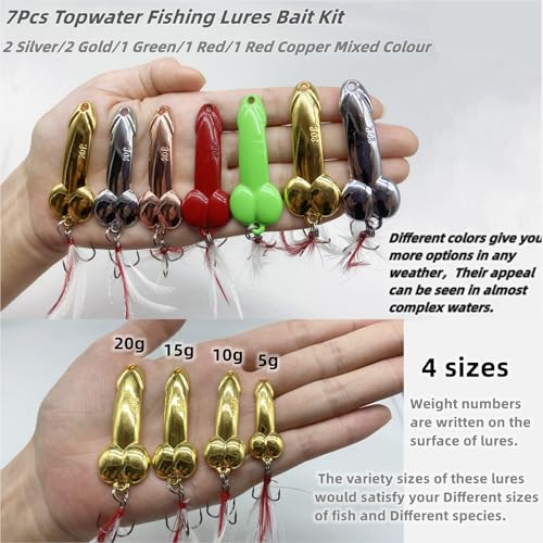 Topwater Fishing Lures Bait Kit, Mixed Size (5g/10g/15g/20g) Bass Fishing Lure with Custom Made Trebles Hooks, Silver/Gold/Green/Red/Red Copper Mixed Colours - color: 20g