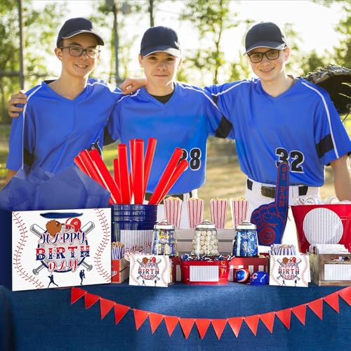 Hooqict Baseball Gift Bag Baseball Birthday Party Gift Wrap Bag with Handles, Tissue Paper, Greeting Card for Kids Boys Men Sport Themed Birthday Party Favors Supplies - color: Baseball