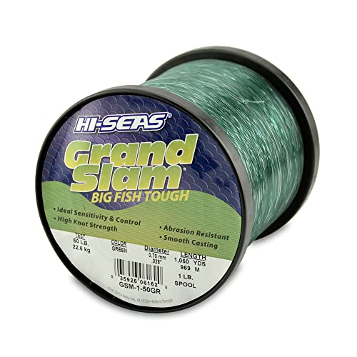 HI-SEAS Grand Slam Monofilament Fishing Line - Strong & Abrasion Resistant in Clear, Pink, Green, Smoke Blue, Fluorescent Yellow Freshwater & Saltwater - 1 lb Spool - color: Green, style: 50 Lb Test, 0.70 Mm Dia, 1060 Yd