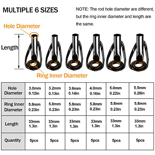 THKFISH Saltwater Rod Tip Repair Kit Heavy Duty Rod Repair Kit Stainless Steel Ceramics Fishing Rod Replacement Tips 30pcs/40pcs - color: 30PCS