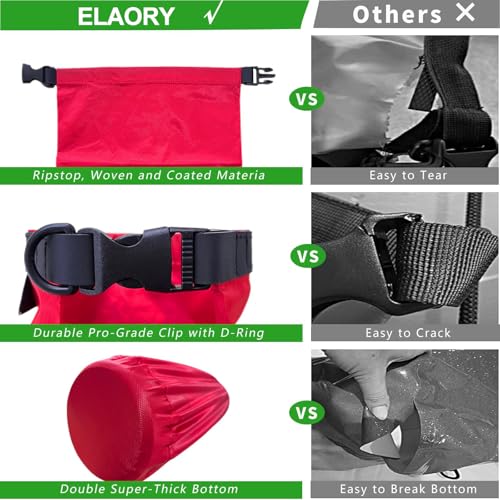Waterproof Dry Bags 3 Pack (5L, 10L, 20L) - Lightweight Waterproof Storage Bags for Travel, Boating, Fishing, Rafting, Swimming, Camping & Outdoor Activities - Durable & Compact Design, Red - color: Red