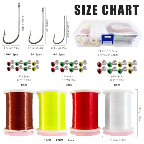 58pcs Fly Tying Materials Set | Complete Clouser Minnow Flies Fly Tying Kit with Hooks,Dumbbell Eyes and Flash Line to Tie Own Bass,Trout