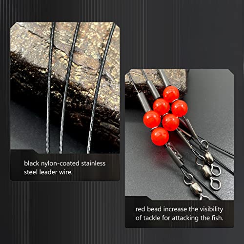 YOTO Fishing Leaders,Stainless Steel Tackle Rig with Tackle Lure Swivels Snaps, Saltwater rig Wire Leader Fishing Leader Wire Bottom rigs for Saltwater - color: Black Fishing Leaders, style: 2arm-12pcs