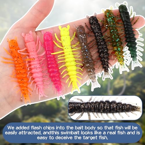 64 Pcs Hellgrammite Fishing Lures 2 Inch Fishing Worm Lures Soft Plastic Hellgrammite Fly Realistic Fish Bait Artificial for Freshwater Saltwater