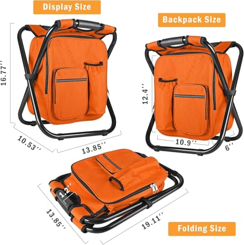 Kikerike Backpack Stool Cooler Chair Heavy Duty 300 LBS Max Load Portable Lightweight Stool Backpack Folding Fishing Cooler Seat for Camping Hunting Fishing - Orange - color: Orange