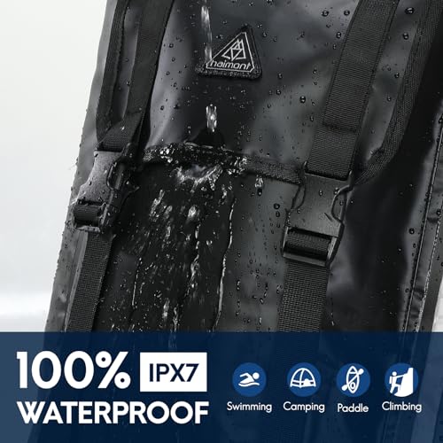 Haimont 100L Waterproof Backpack Large Roll Top Dry Backpacks Marine Dry Bags with Air Valve Travel Surfing Black/Grey - color: Black/Grey, size: 100L