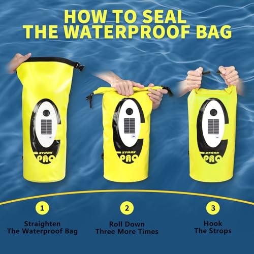 FELICON Waterproof Dry Bag Backpack, 20L, Neon Yellow | Bluetooth Speaker, Roll Top Floating Sack, Solar & USB-C Powered Emergency Charger, RGB Light - color: Neon Yellow, size: 20L