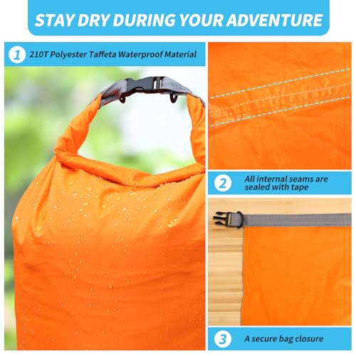 Dry Bag Set, Waterproof Small Lightweight Dry Bags for Paddle Board Kayaking, Fishing, Camping(Orange, 2L+5L+10L) - color: Orange, size: 2+5+10L
