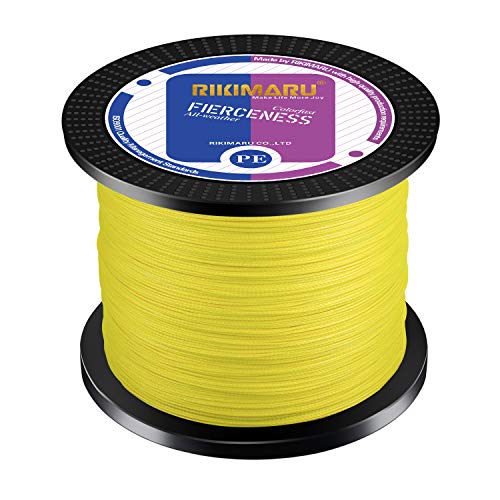 RIKIMARU Braided Fishing Line Abrasion Resistant Superline Zero Stretch&Low Memory Extra Thin Diameter 327-1094 Yds, 4-180LB - color: Fluorescent Yellow, size: 327 Yds/0.16mm/20LB