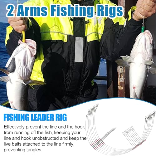 Fishing Leaders Saltwater Tackle Surf Fishing Rigs High Strength Steel Fishing Wire Leaders with Swivel Snaps Beads Gear Equipment for Lures Bait Hooks, 1Arm 2Arms & 3Arms - color: Steel Gray